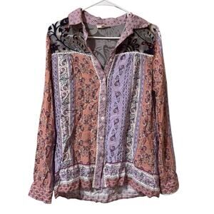 ODDY Women Size Small Floral Paisley Button Down Shirt Bohemian Cottagecore City